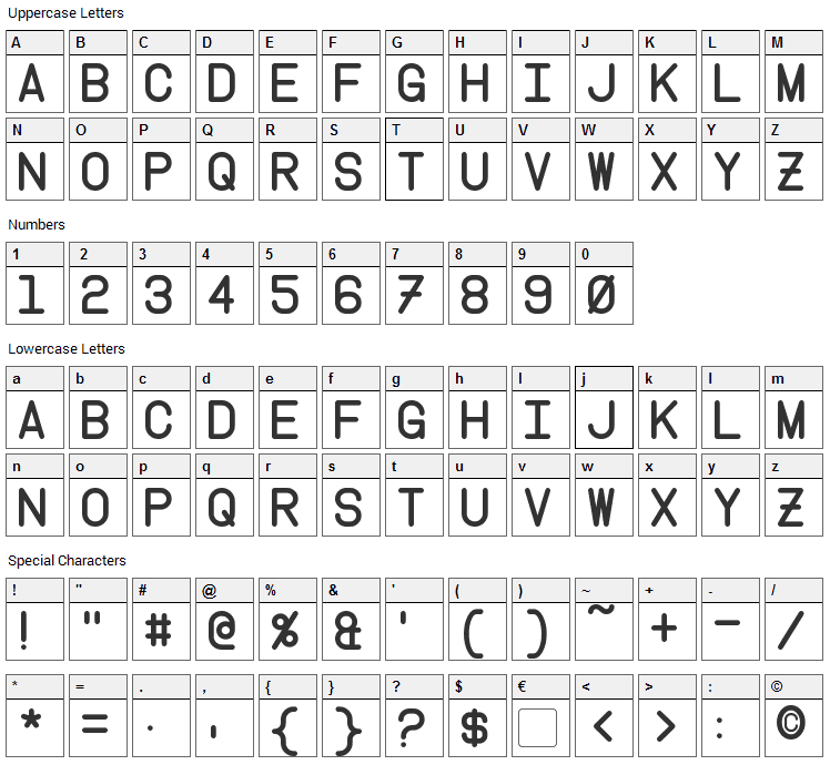 Instruction Font Character Map