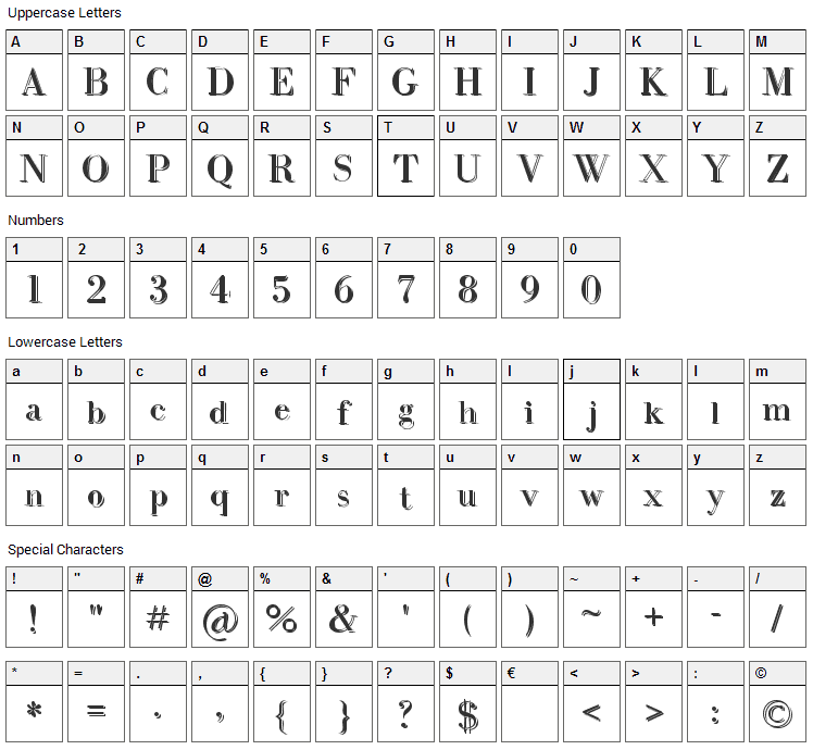 Intellecta Bodoned Two Font Character Map