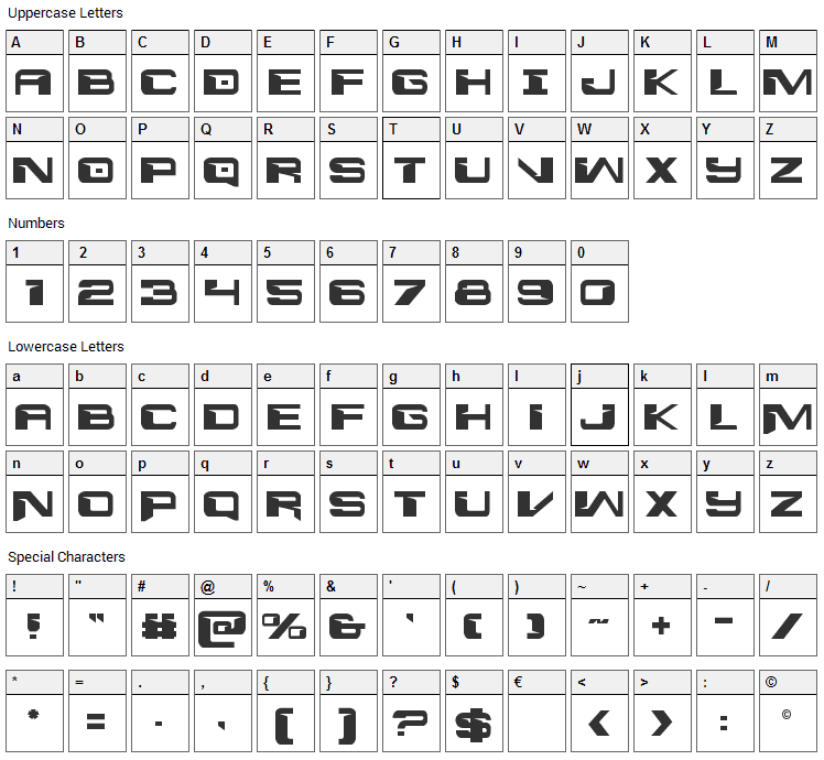 Interdiction Font Character Map