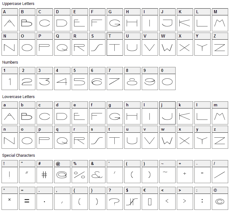 Interdimentional Font Character Map