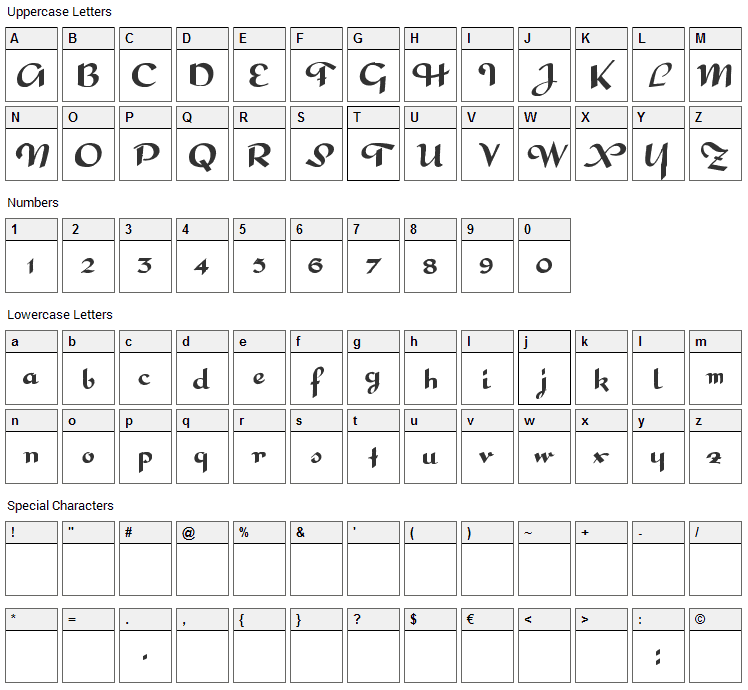 Interdite Script Font Character Map