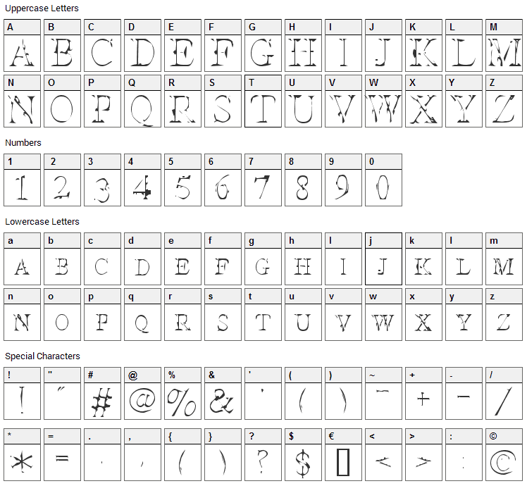 Interim Font Character Map