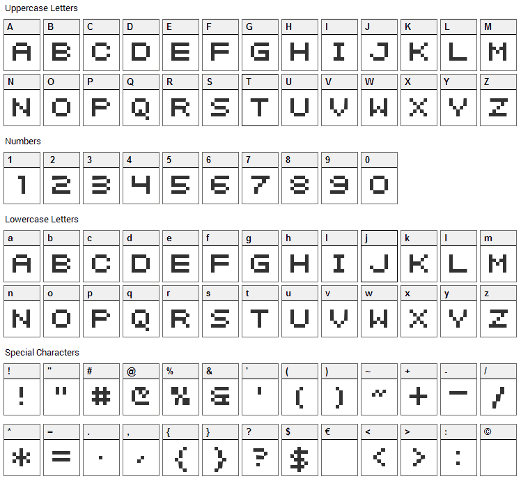 Intermosaic Font Character Map