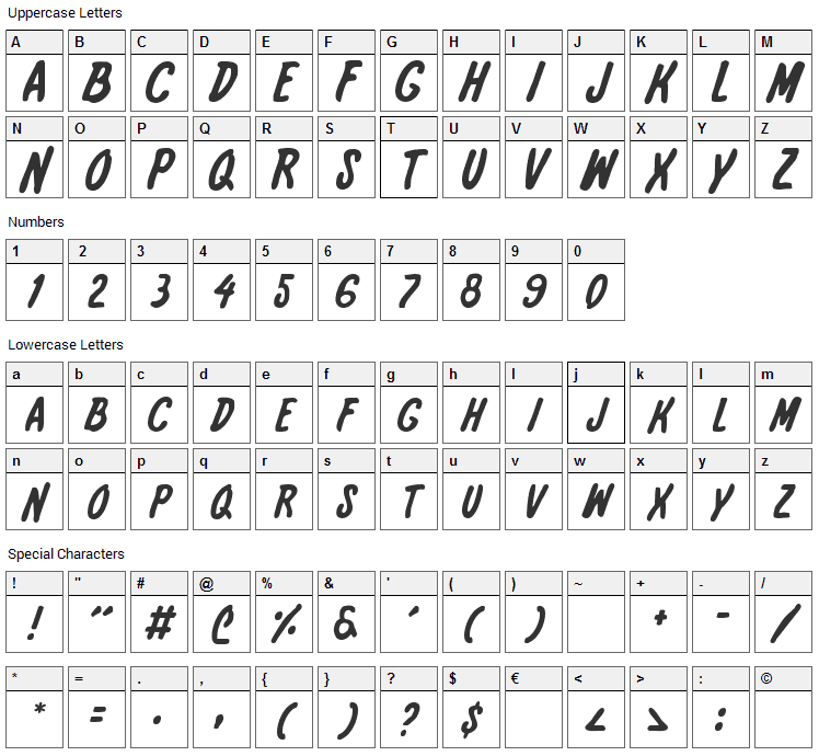 International Super Hero Font Character Map