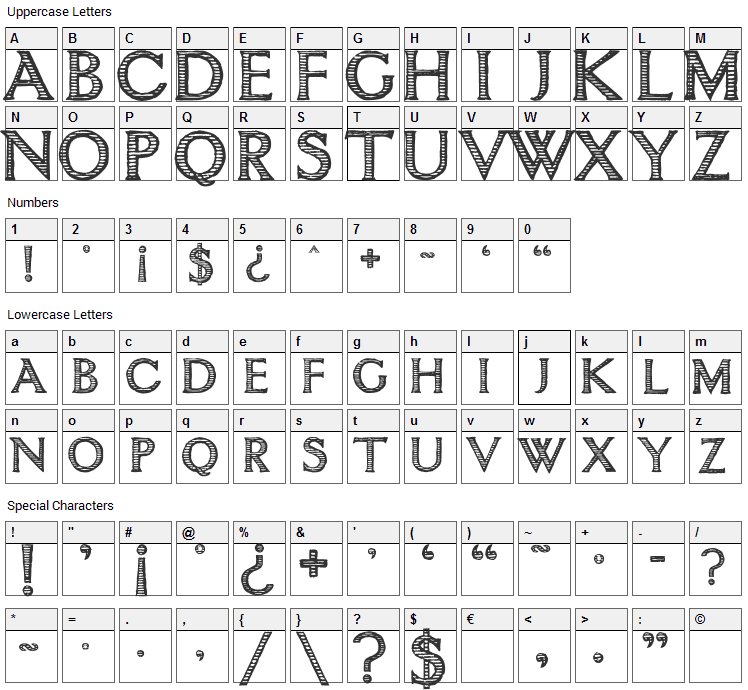 Intimacy Font Character Map