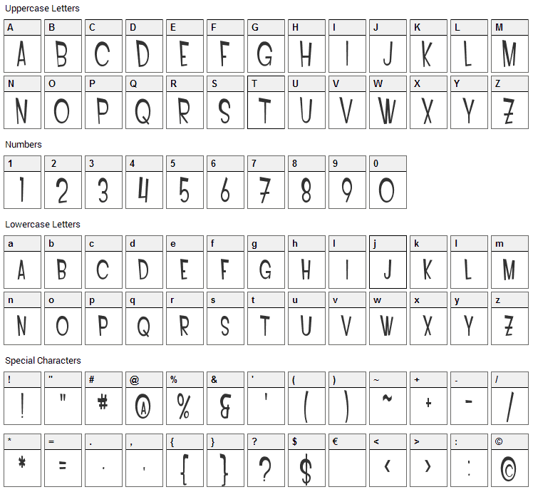 Intoxicated Blues Font Character Map