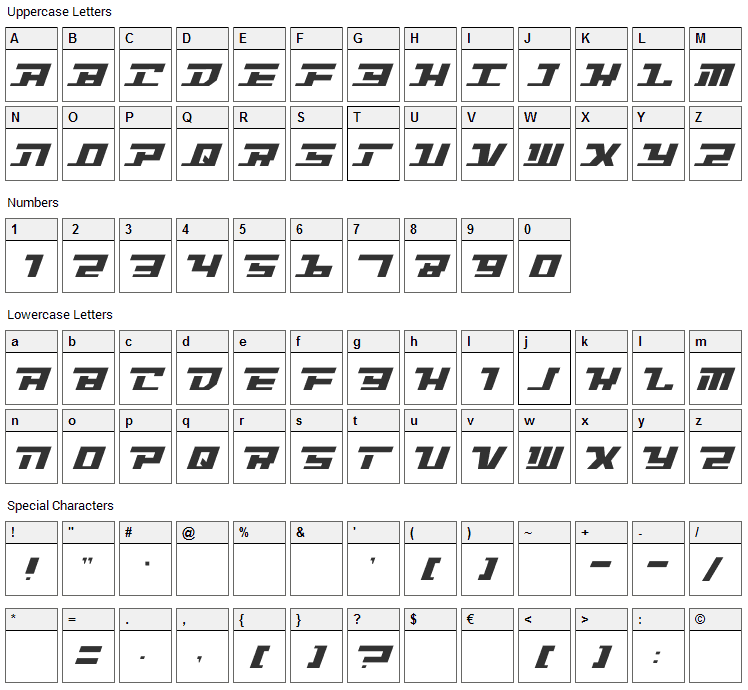 Intrepid Font Character Map