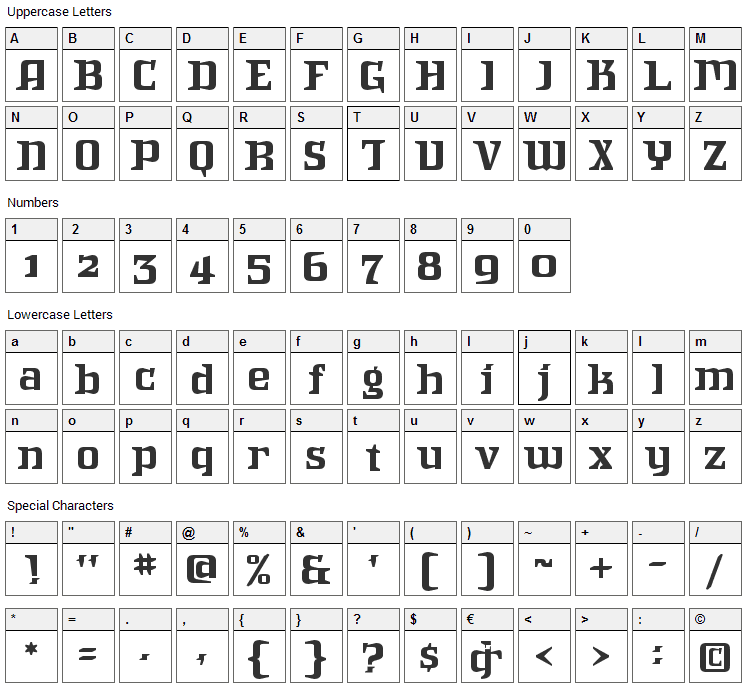 Intruder Alert Font Character Map