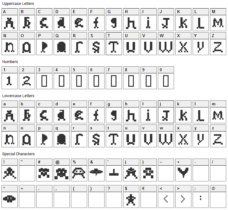 Invader Font Character Map