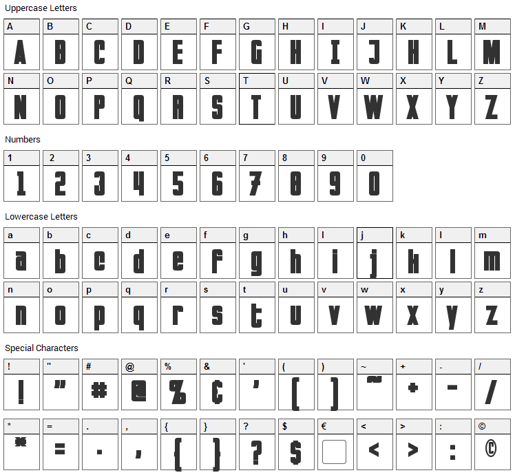 Invaders Font Character Map