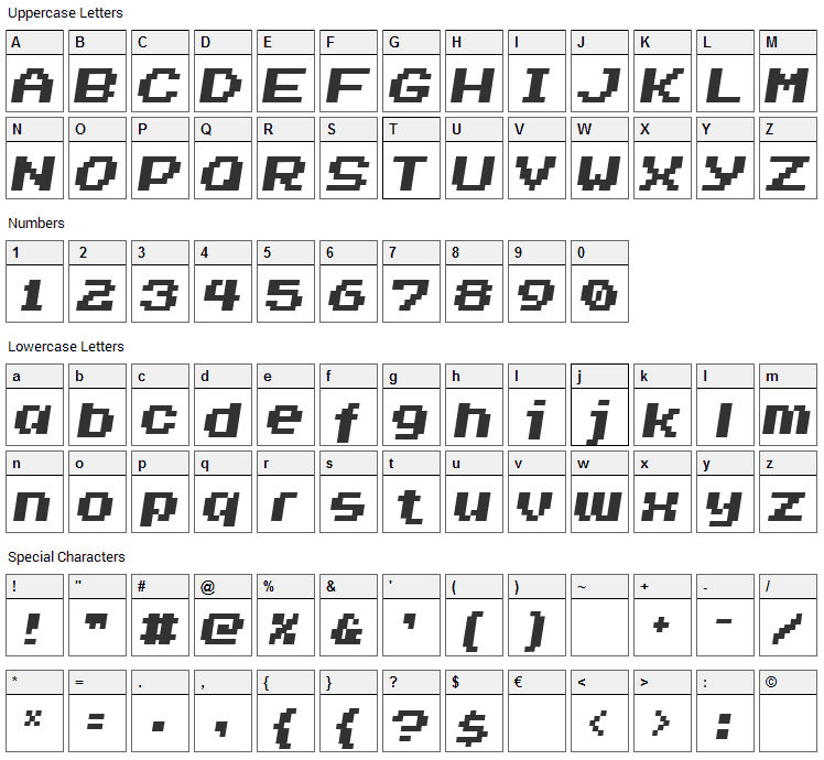 Invasion 2000 Font Character Map