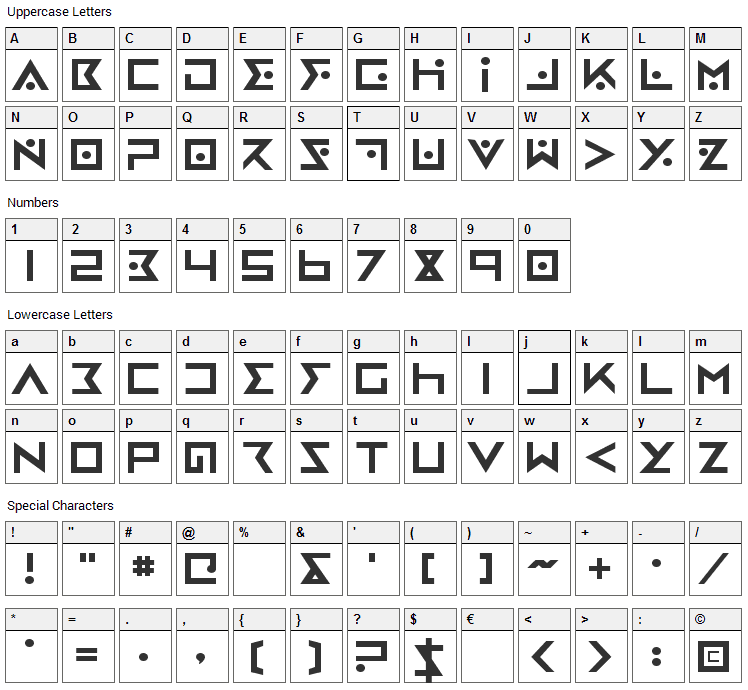 Iron Cobra Font Character Map