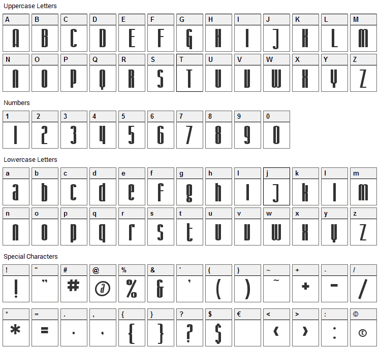 Iron Gothic Font Character Map