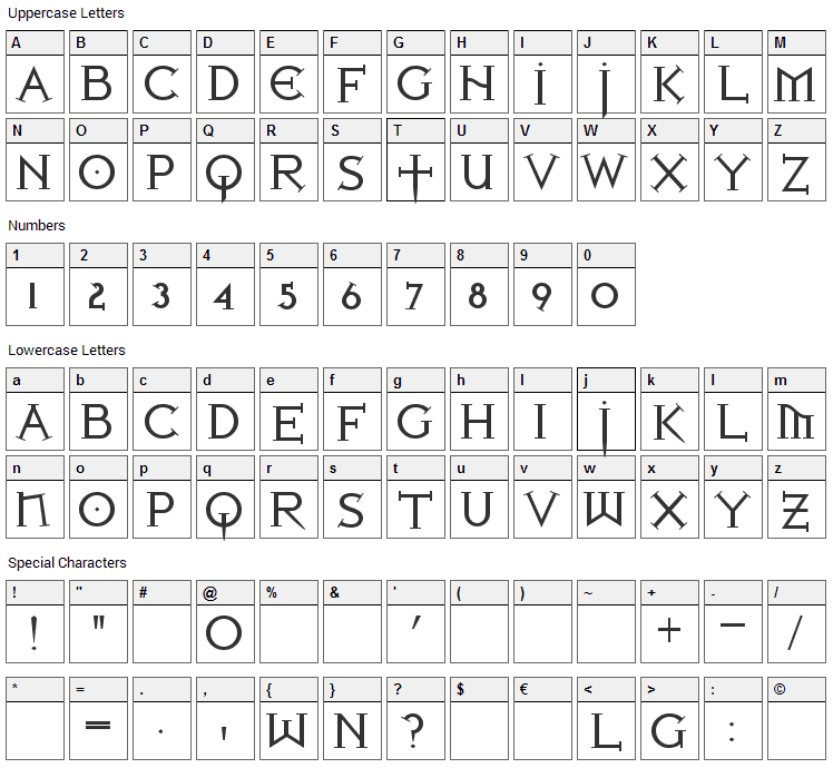 Iron League Font Character Map