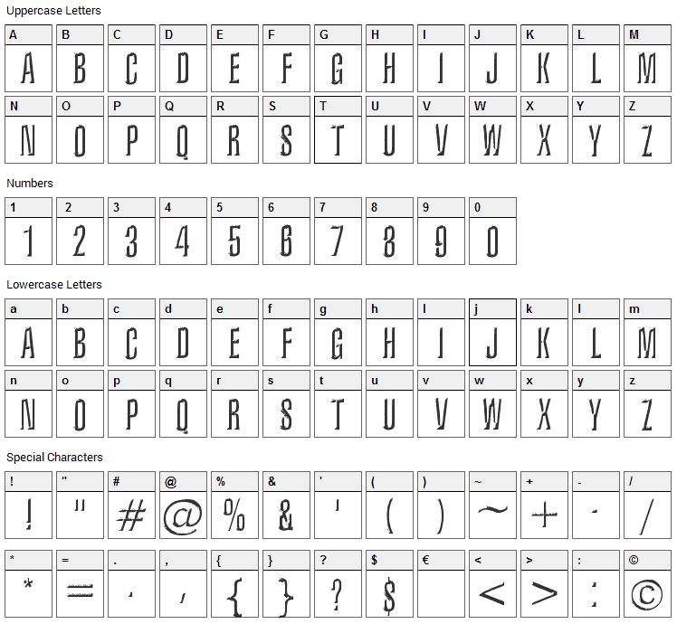 Iron Lung Font Character Map