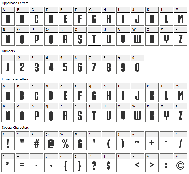 Iron Man Of War 002 NCV Font Character Map