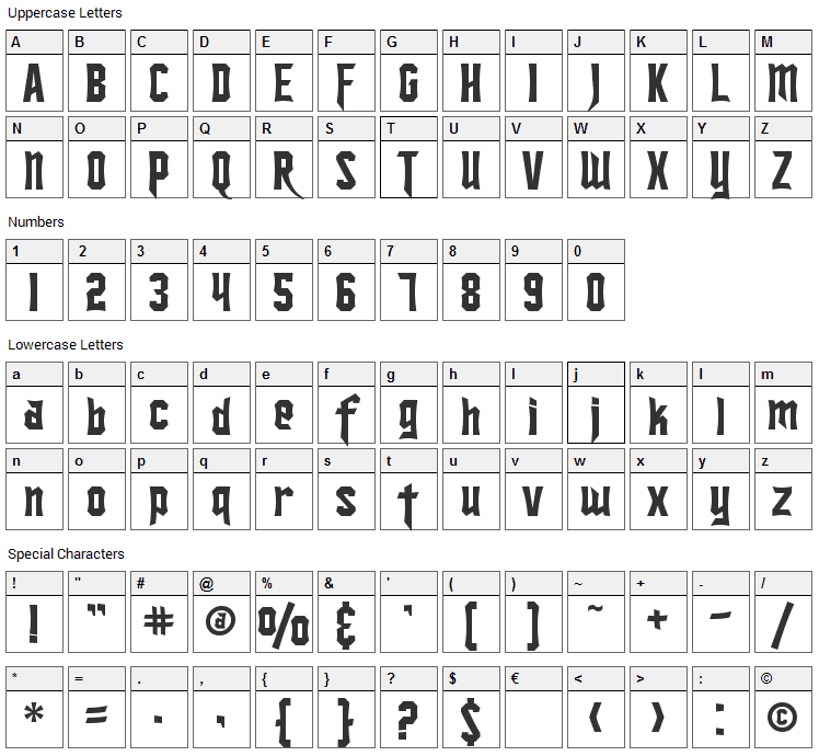 Ironsides Font Character Map