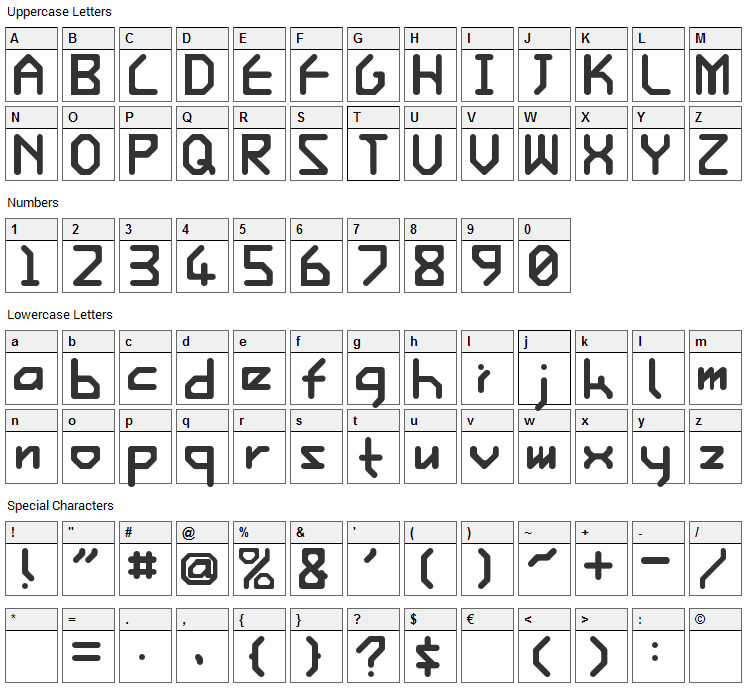 Ishi Font Character Map