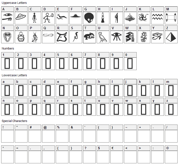 Isis Dings Font Character Map