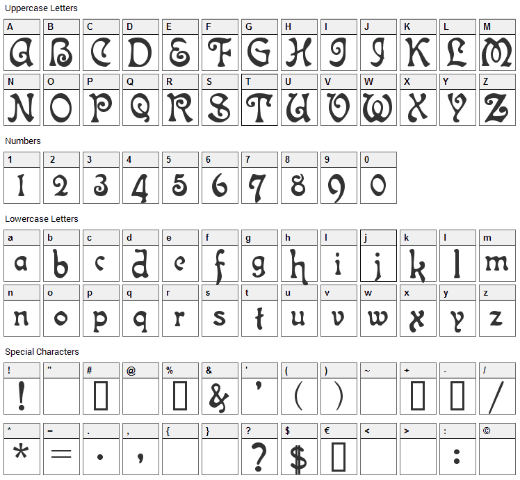 Isla Bella Font Character Map