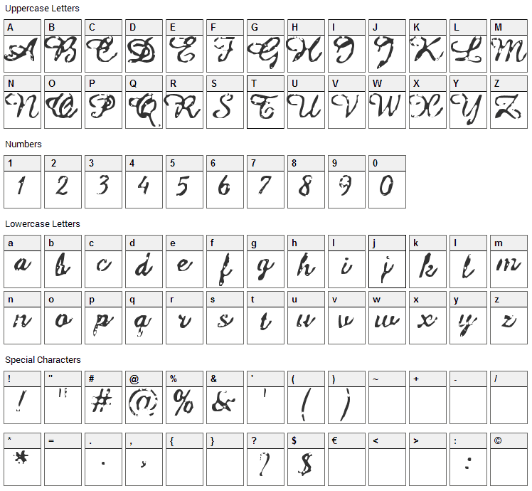 Issac Font Character Map