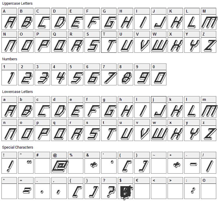 Italic Bricks Font Character Map