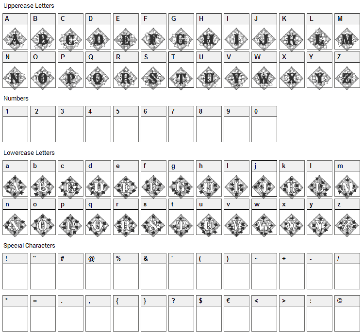 Ivy Lace Font Character Map