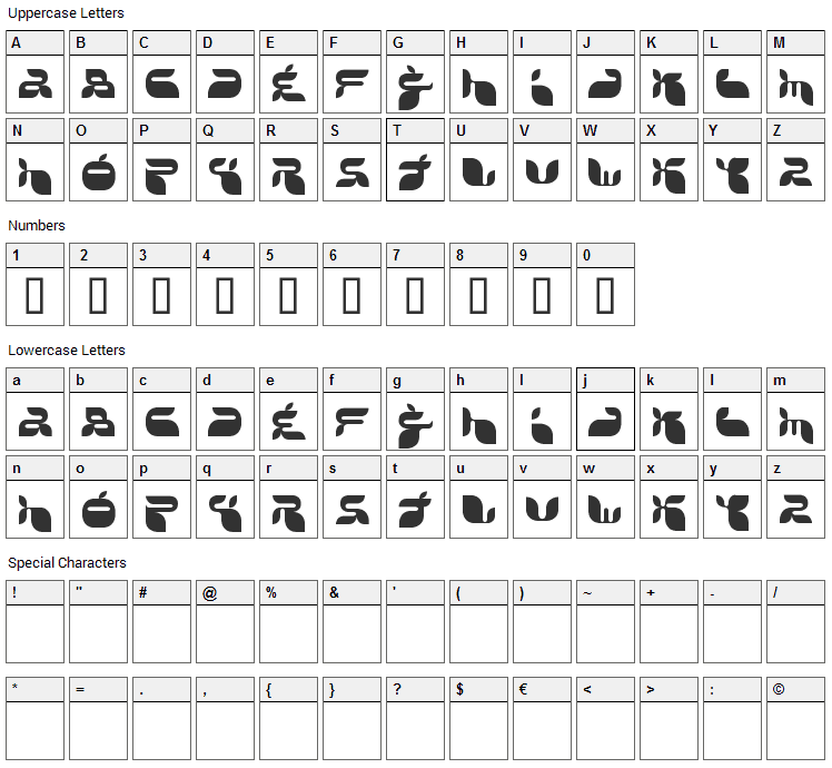 Jack Frost Font Character Map