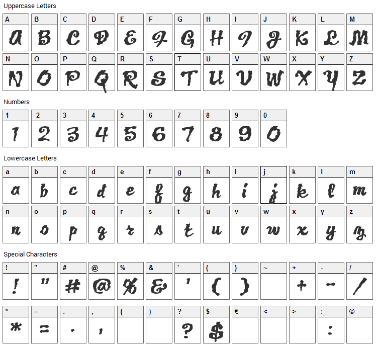 Jack Lantern Font Character Map