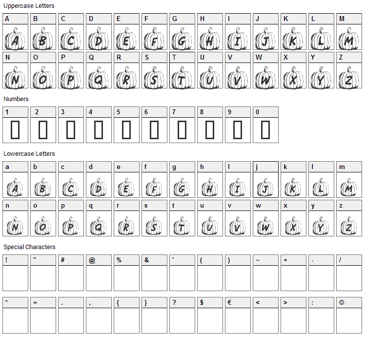 Jack O Font Character Map