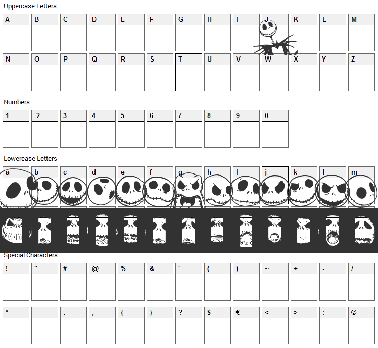 Jack Skellingtonbats Font Character Map