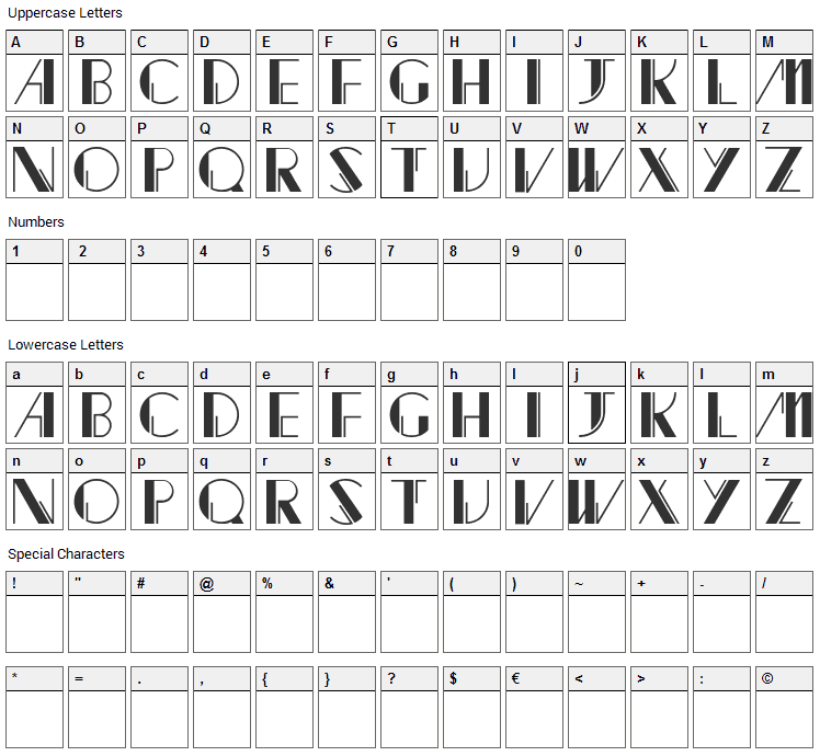 Jacked Font Character Map