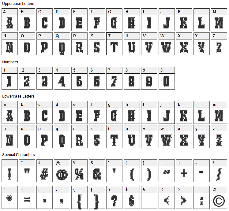 Jackport NCV Font Character Map