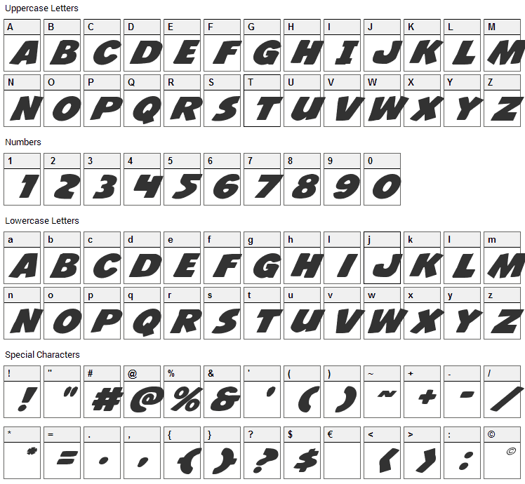 Jacks Candlestick Font Character Map