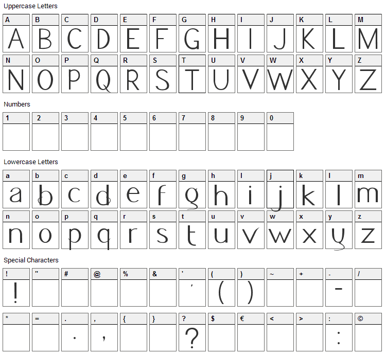 Jacks Font Character Map