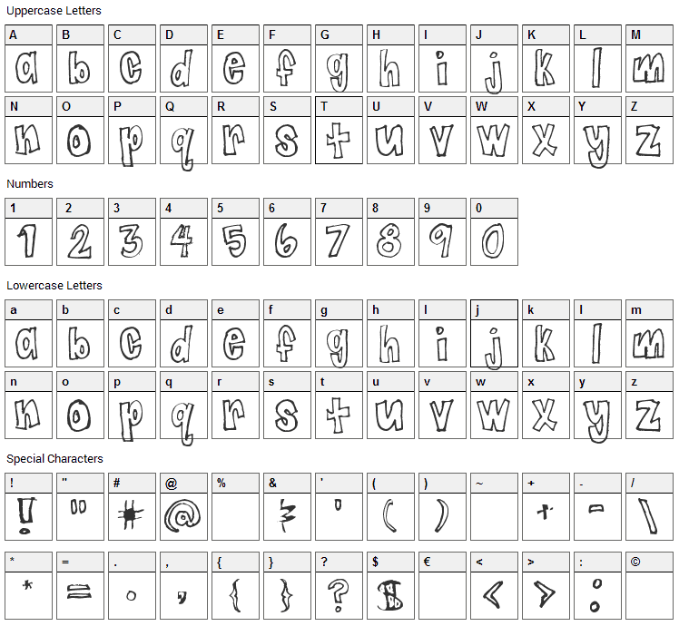 Jaggy Fries Font Character Map