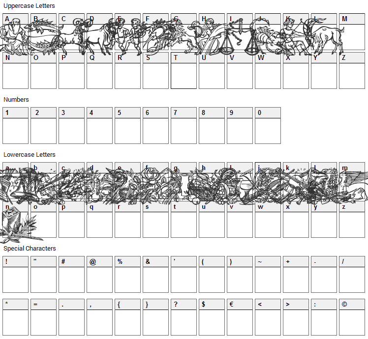 Jahreskreis Font Character Map