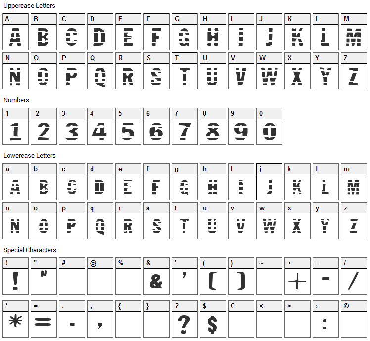 Jailbird Font Character Map