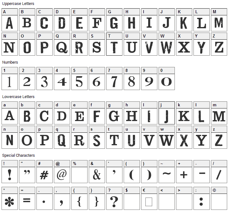 Jailbird Jenna Font Character Map