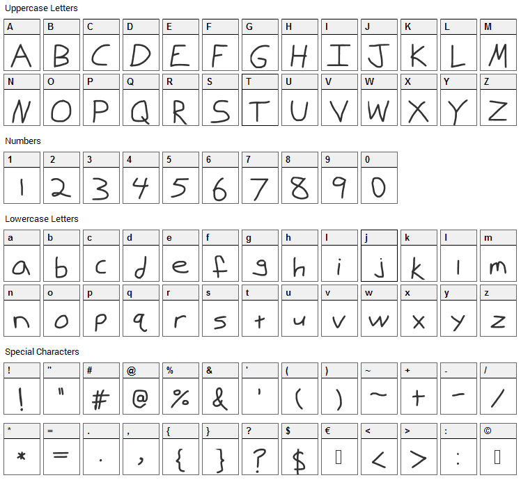 Jake Bitch Dude Font Character Map