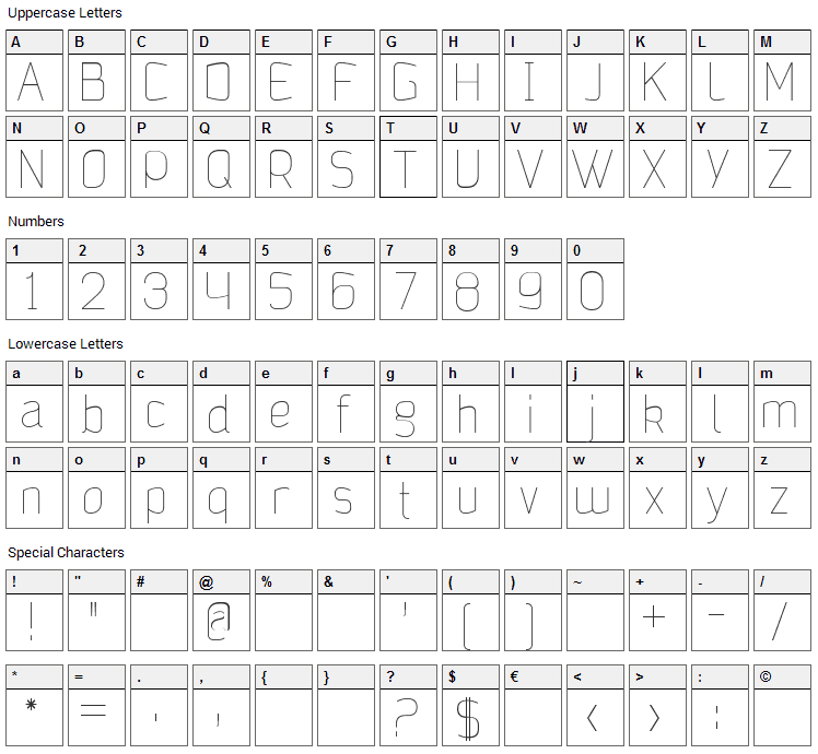 Jalane Light Font Character Map