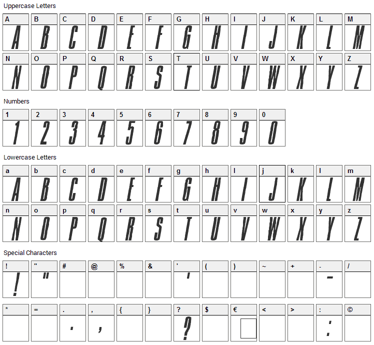 Jam Pact Font Character Map