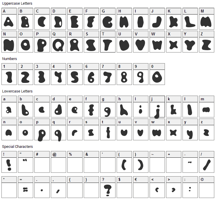 Jambotango Font Character Map