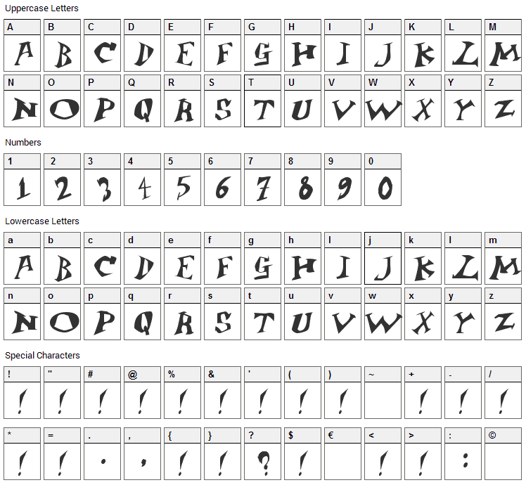 Jangly Bounce Font Character Map