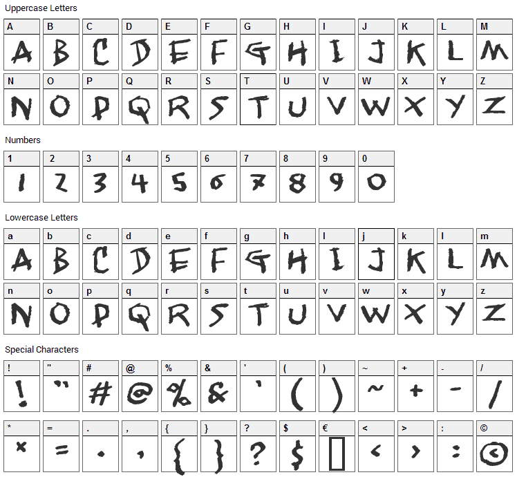 Jangly Walk Font Character Map