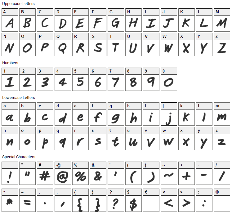 Janitor Font Character Map