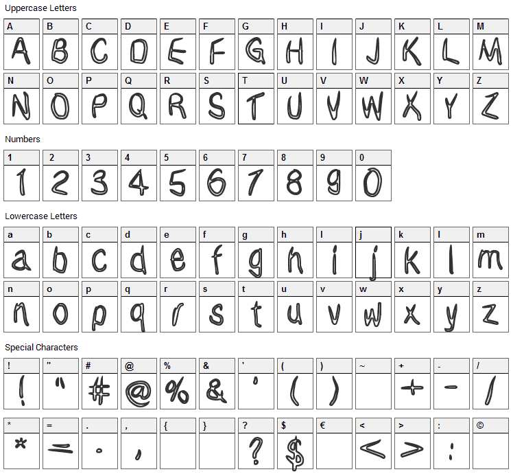 Janky Font Character Map