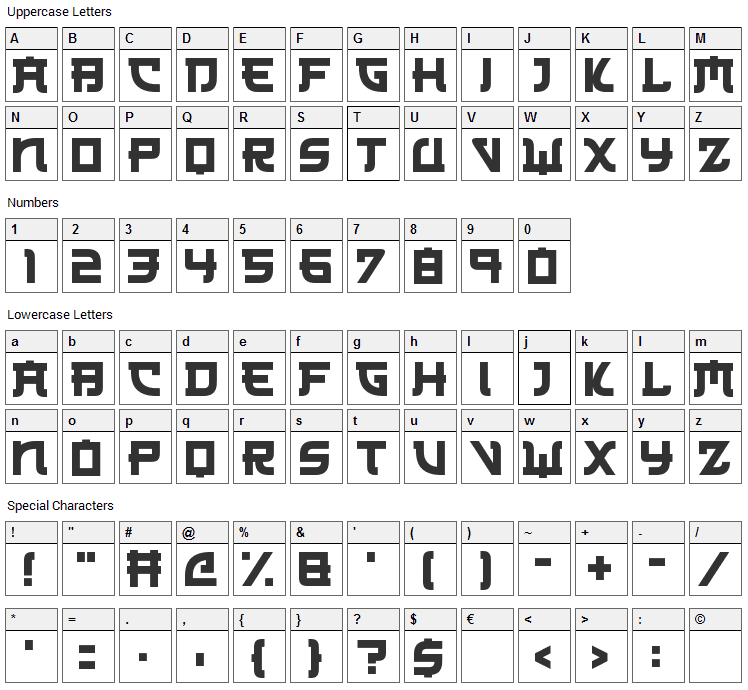 Japanese 3017 Font Character Map