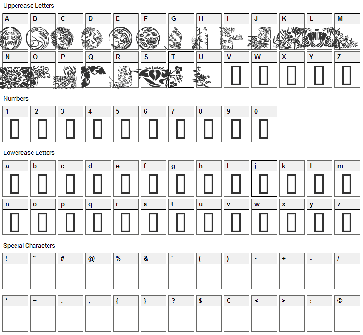 Japanese Designs Font Character Map