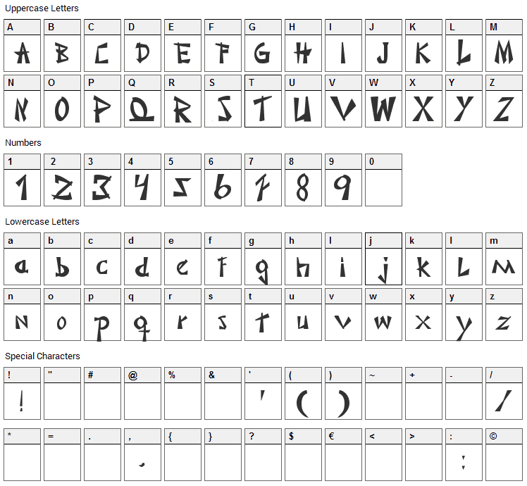 Japonesa Font Character Map